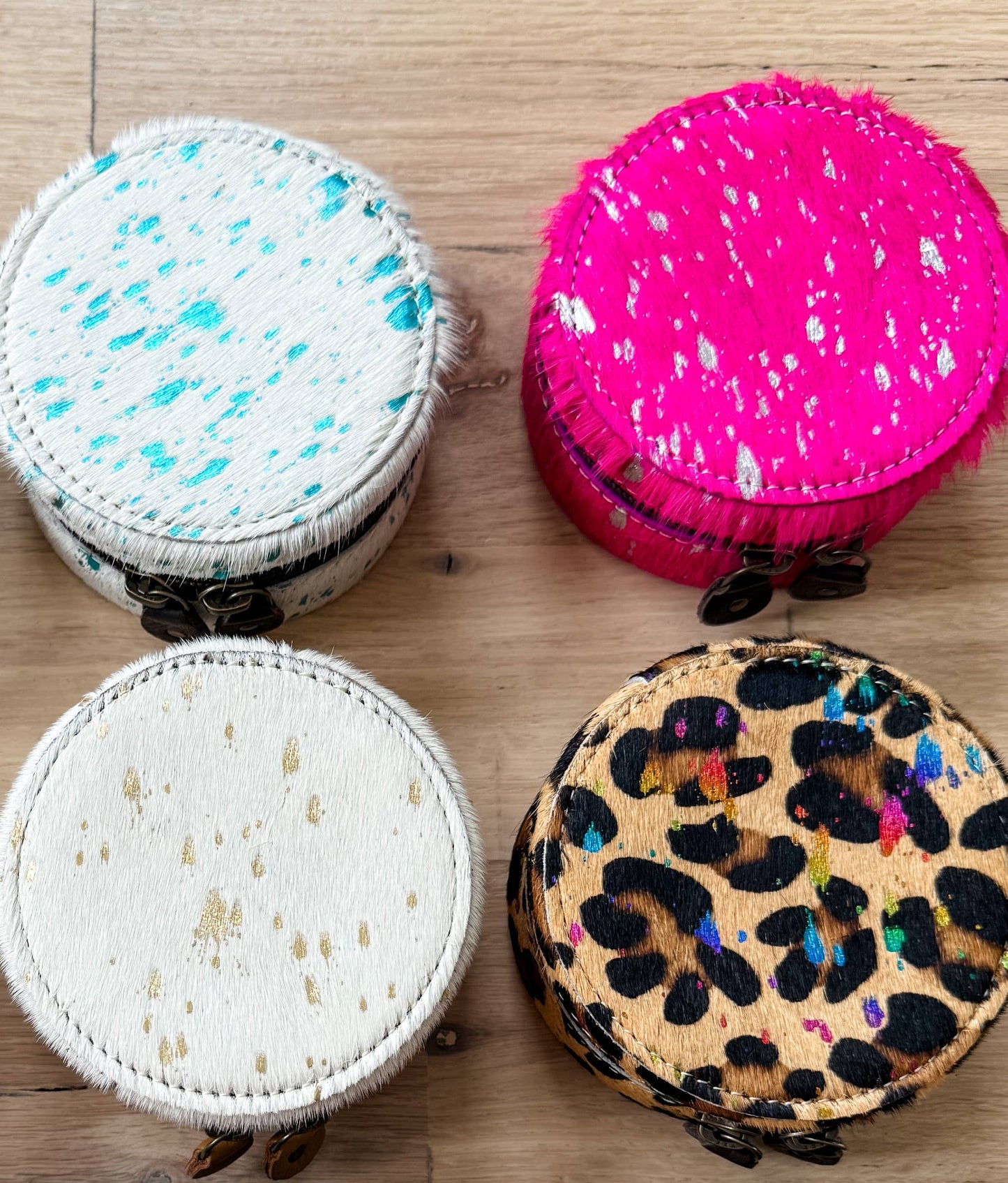 Mini Round Cowhide Jewelry Box