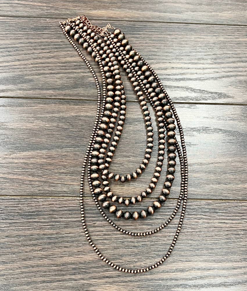30" Copper Western Bead 5-strand Necklace