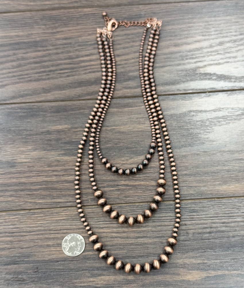24" Copper Western Bead 3-strand Necklace