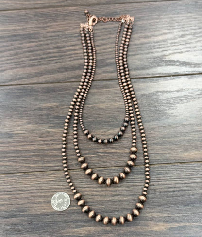 24" Copper Western Bead 3-strand Necklace