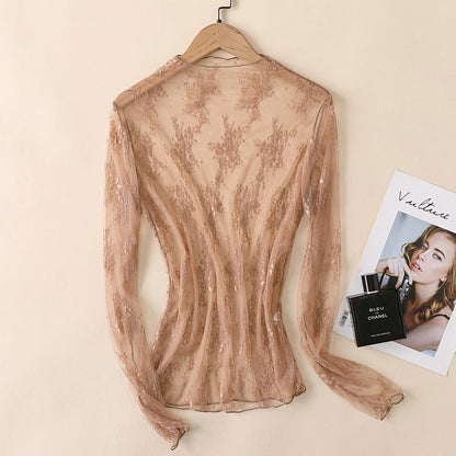 MESH LACE HIGH NECK TOP