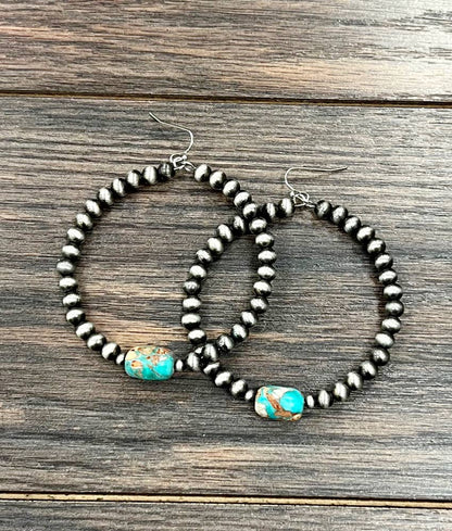 2.5" Handmade Navajo Gemstone Hoop Earrings