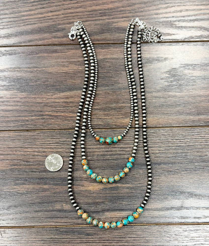 24" Western Gemstone 3-strand Necklace