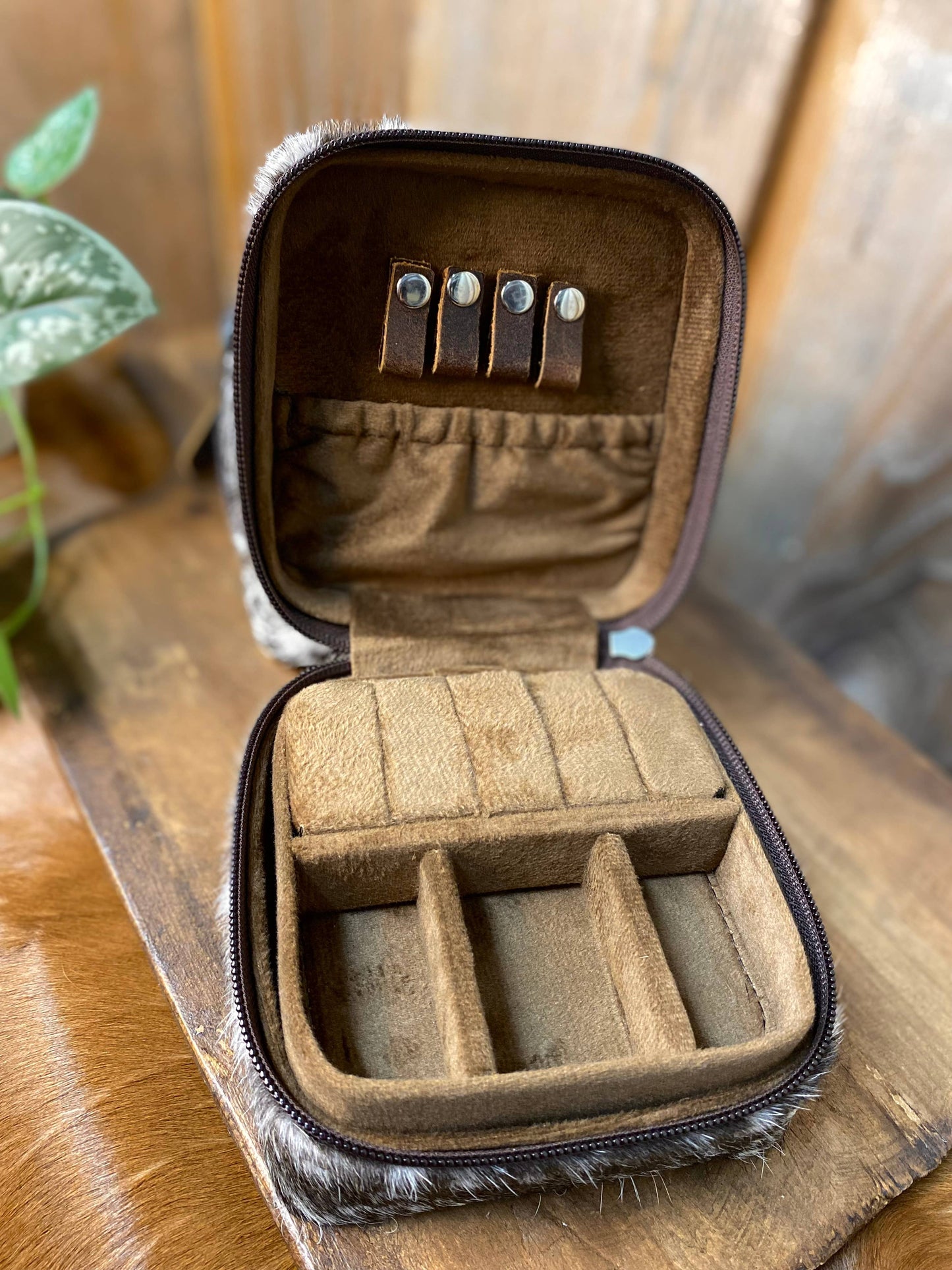 Skull and Sunflower Tooled Leather & Cowhide Jewelry Box  