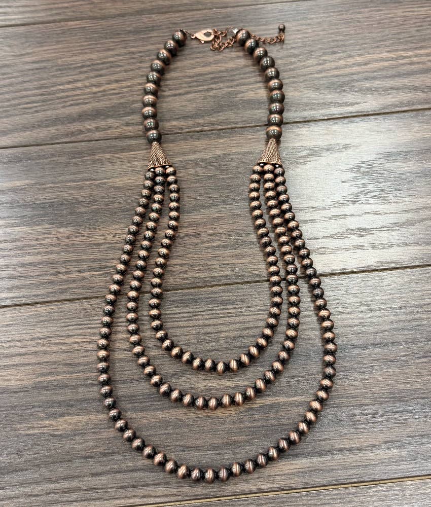 30" Copper Western Bead Layered Necklace