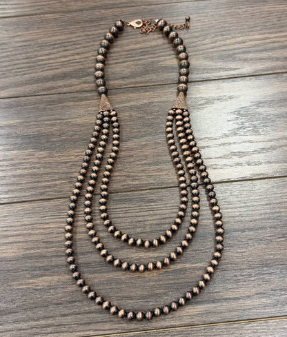 30" Copper Western Bead Layered Necklace