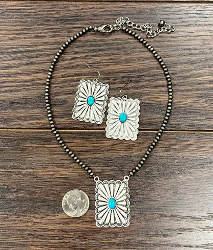 Handmade 15" Concho Necklace Earrings Set
