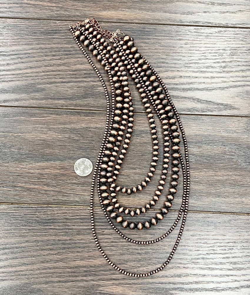 30" Copper Western Bead 5-strand Necklace