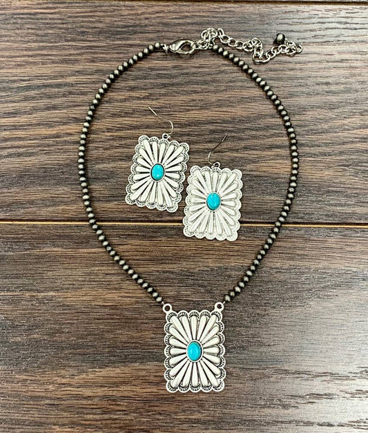 Handmade 15" Concho Necklace Earrings Set