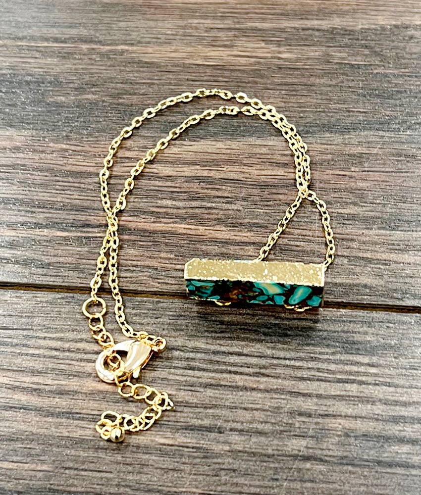 15" Western Gold-tone Bar Gemstone Necklace
