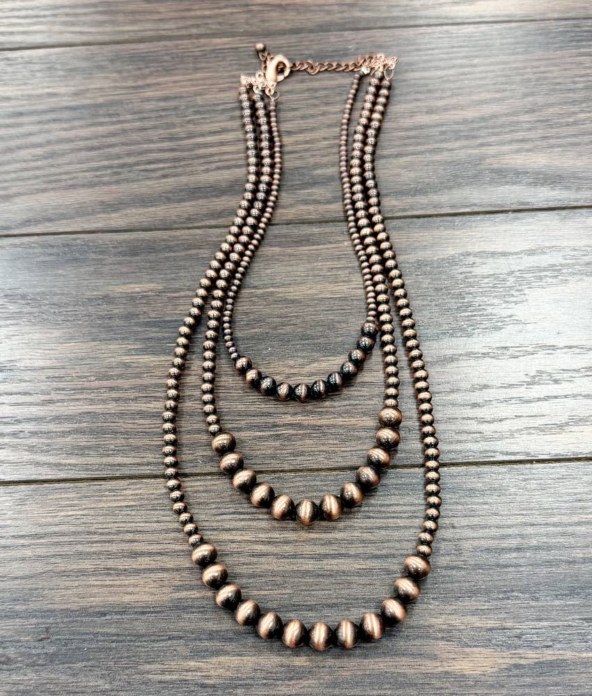 24" Copper Western Bead 3-strand Necklace