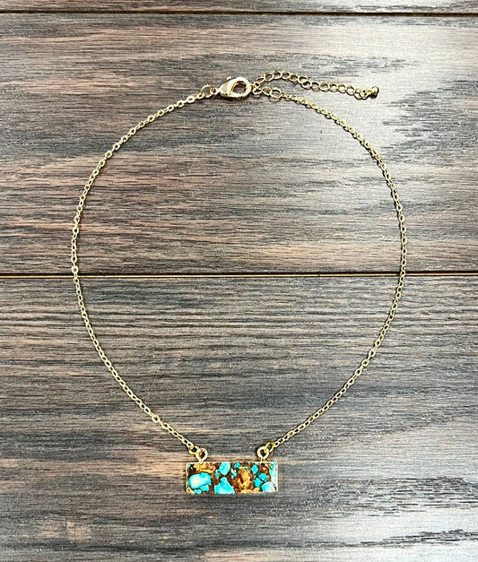 15" Western Gold-tone Bar Gemstone Necklace