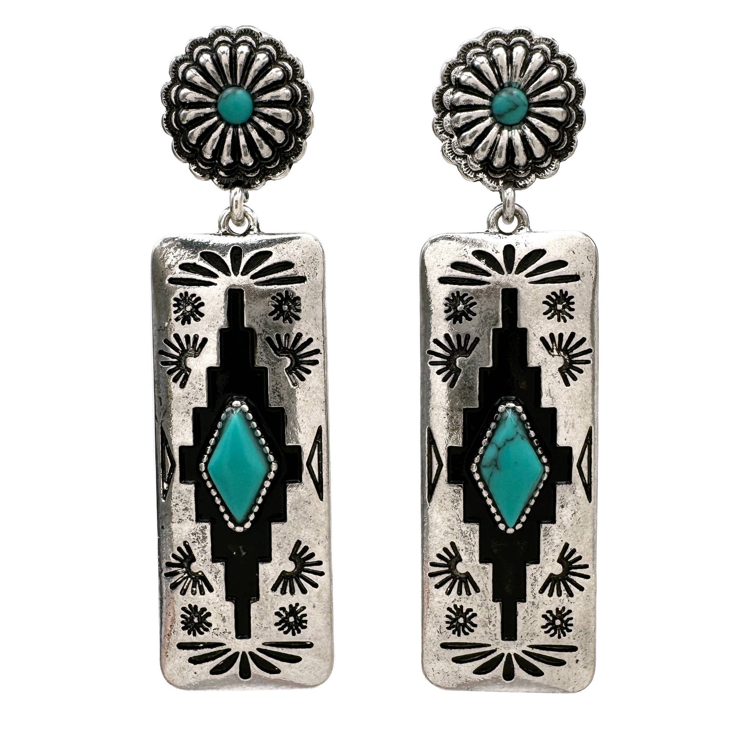 Aztec Bar Pendant Earrings: Turquoise