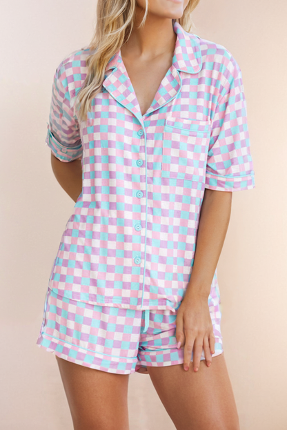 Pastel Checkered Short Sleeve PJ SET