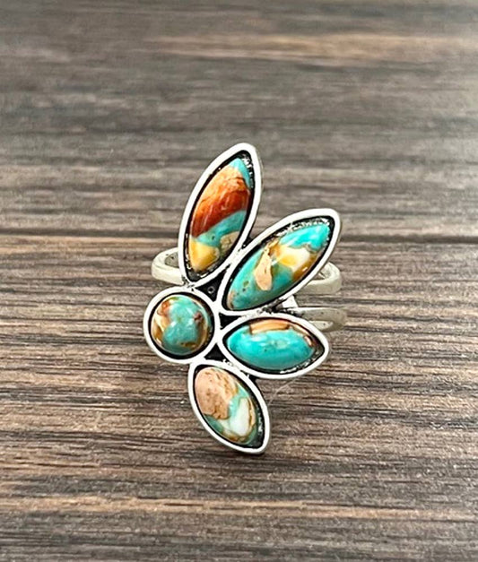 Gemstone, Brass Adjustable Ring