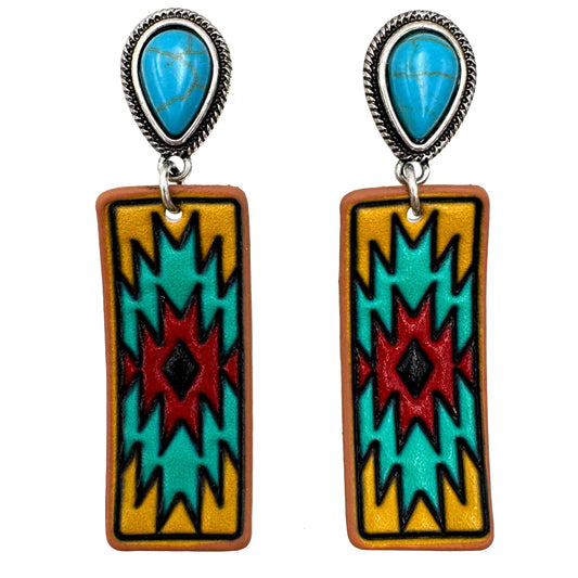 Tooled Leather  Aztec Earrings