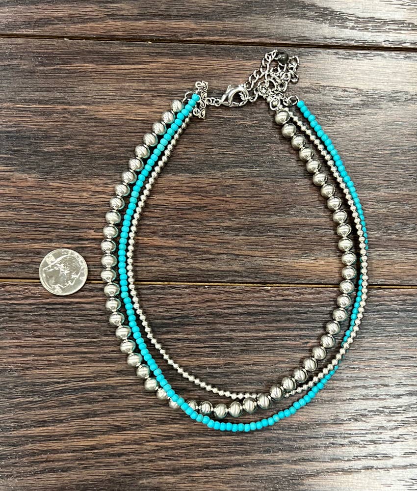 16" Handmade Silver Navajo Bead Necklace