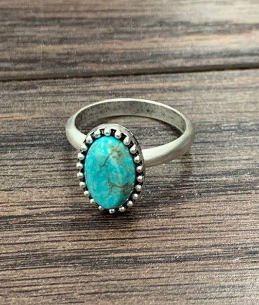 12mm Oval Turquoise, Brass Adjustable Ring