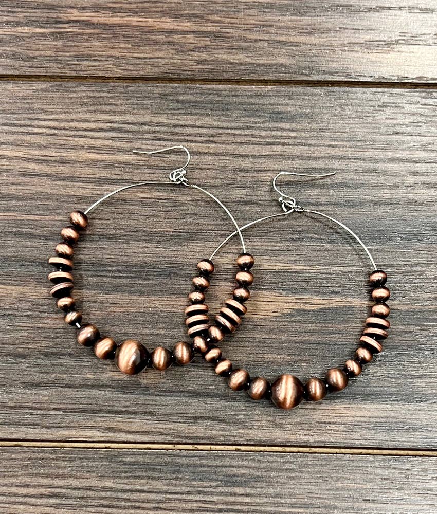 Handmade Copper Navajo Bead Hoop Earrings