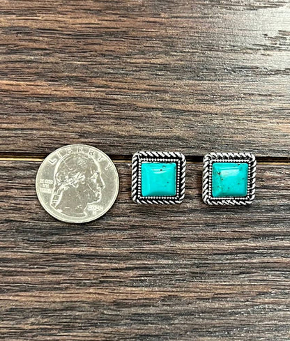 Square Turquoise Stud Earrings